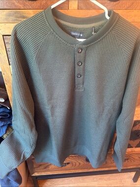Toad&Co Men's Olive Crewneck Waffle Henley Sweater